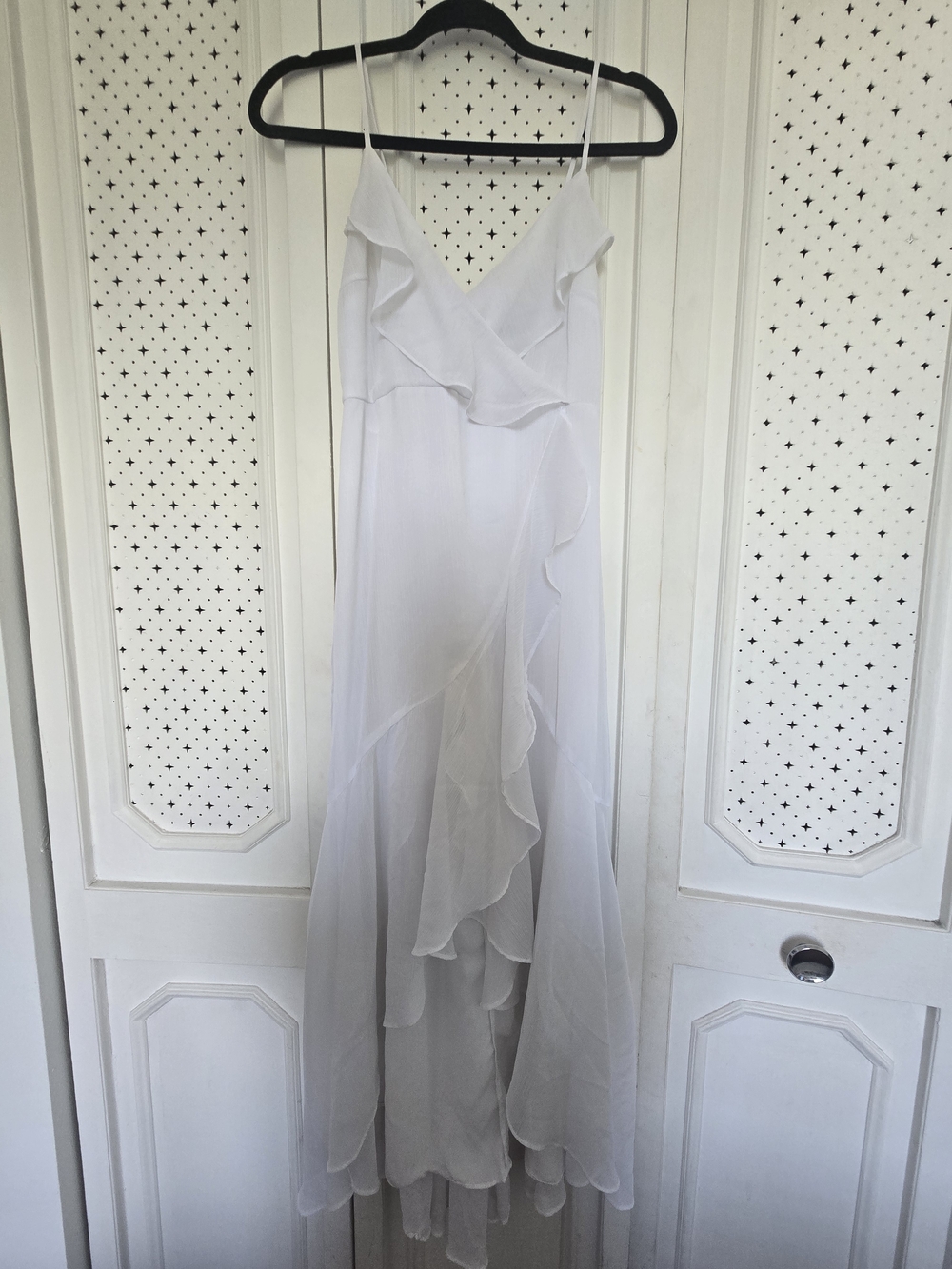 Express White Ruffle-Trim Slip Maxi Dress